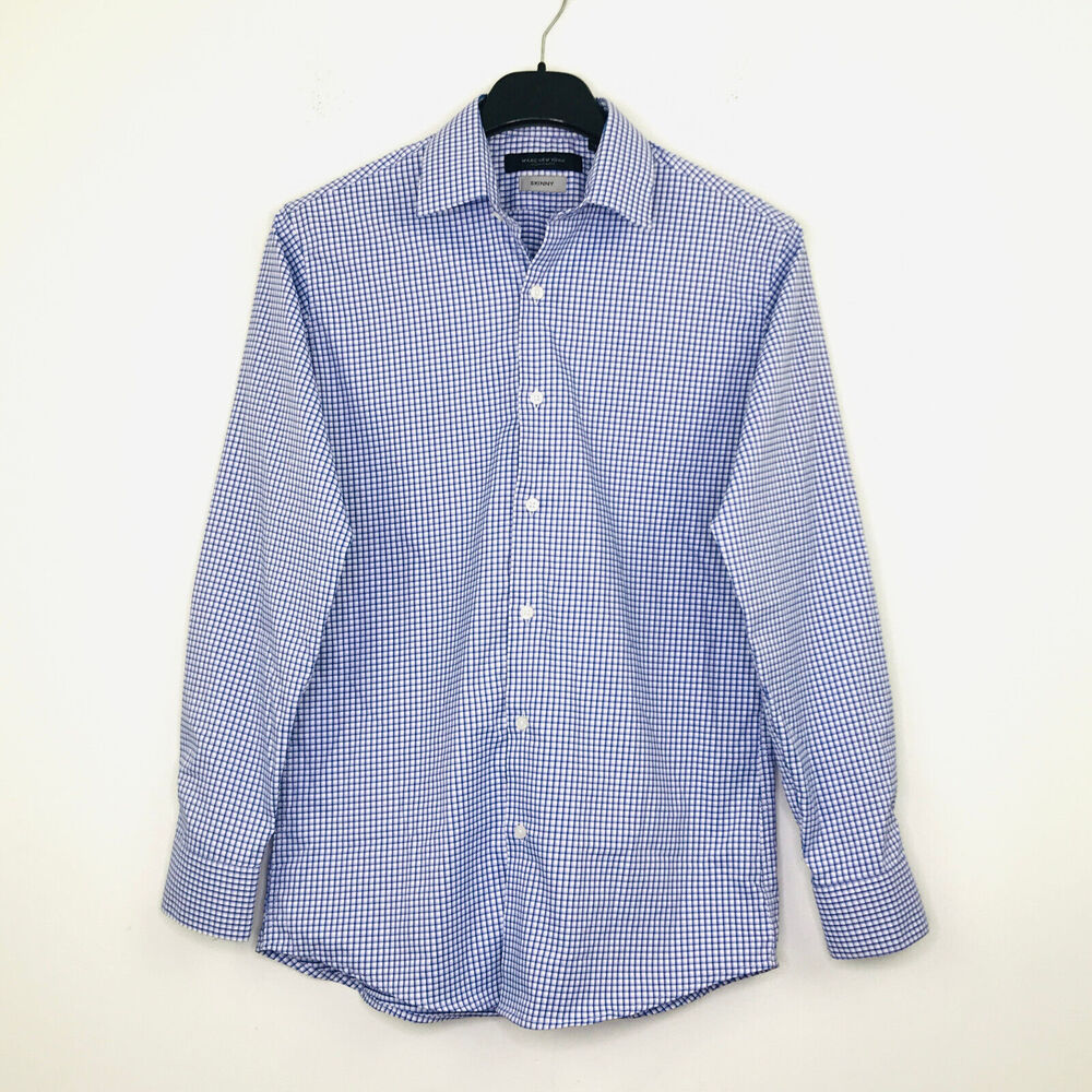 Marc New York Boy's 16 Shirt Blue White Check Skinny Long Sleeve Button Up CI27